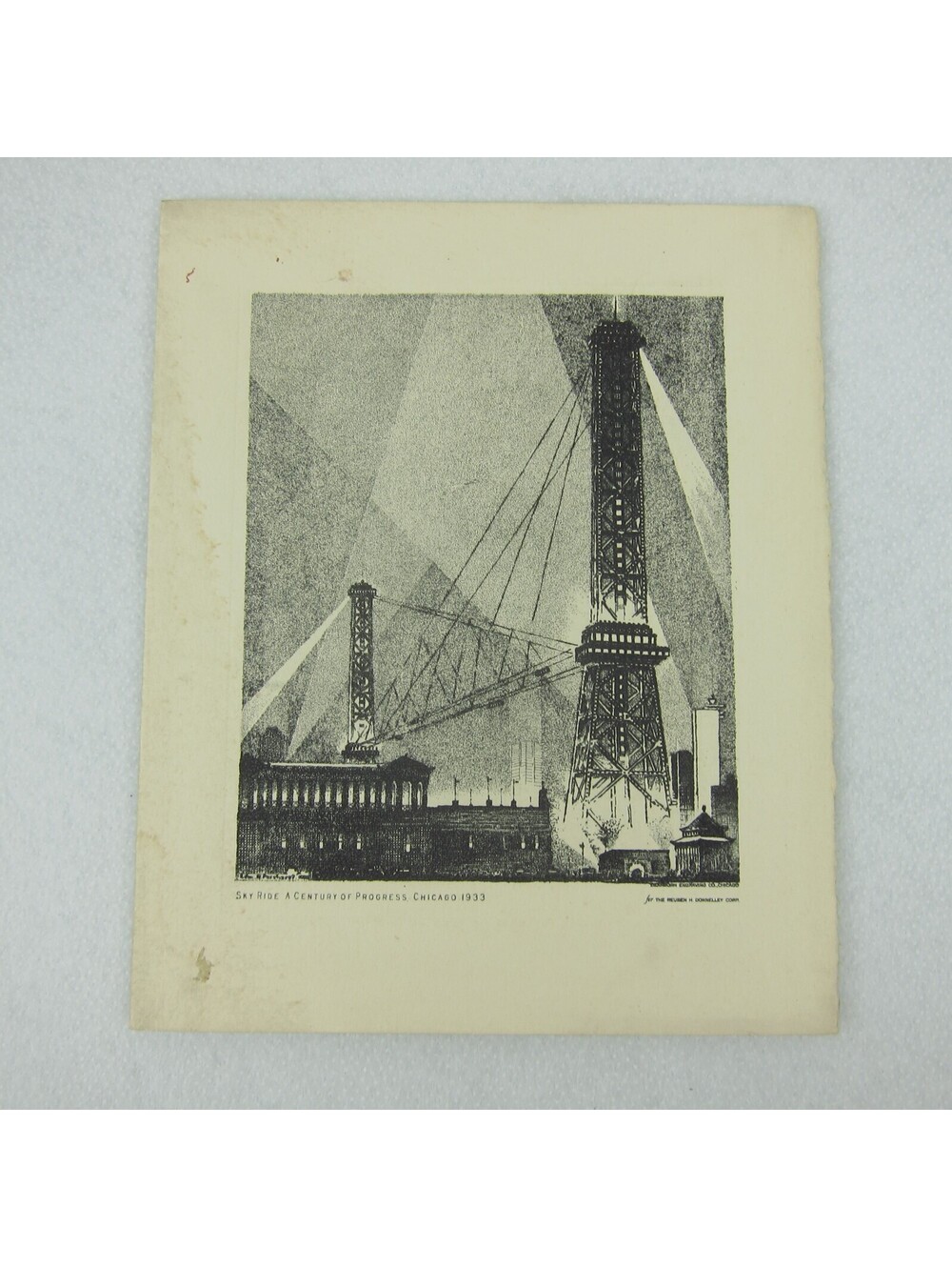 Leon Rene Pescheret Etching Vintage 1933 Chicago World's Fair Sky Ride